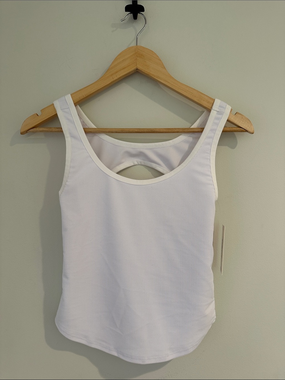 Heroine Sport White Ribbed Tank with Scoop Neck & Open Back